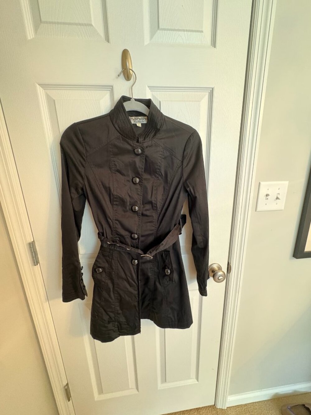 Forever 21 Black Belted Trench Coat Jacket Size Small